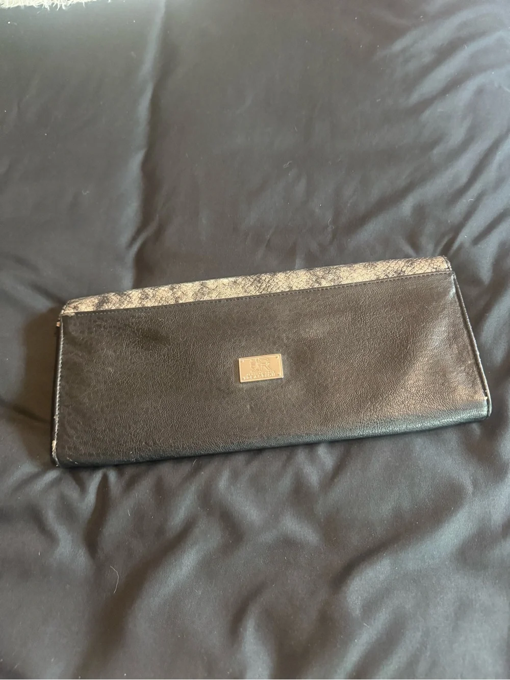 Kenneth Cole Reaction Black and Gray City-Print Foldover Clutch